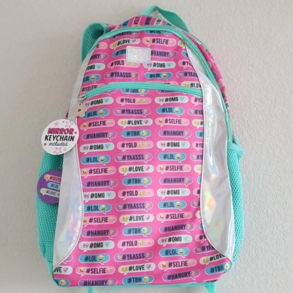 NWT {Limited Too} Kids Teal & Pink Emoji Backpack
